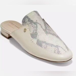 NWOT Cole Haan “The Grand” Slip- On Mule. Leather Size 9.5. Cream & Snake Print